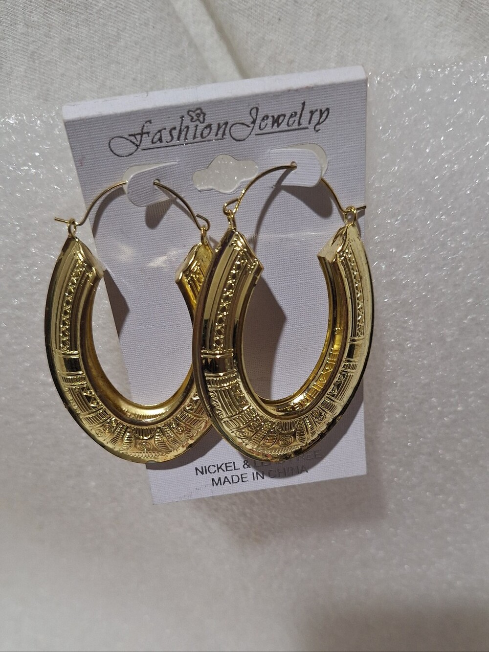 Fashion Jewelry Gold Etched Hoop Earrings